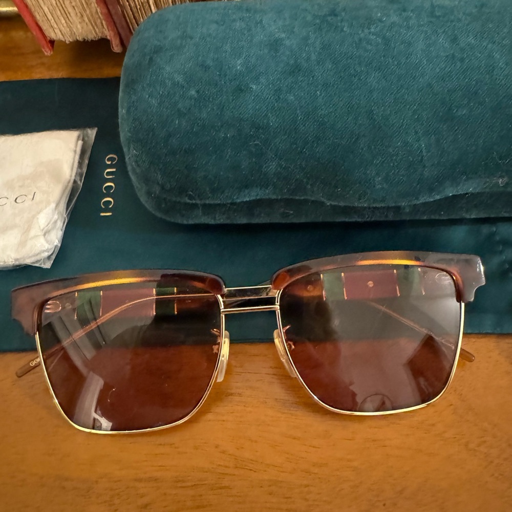 Gucci Brown and Gold Clubmaster Sunglasses